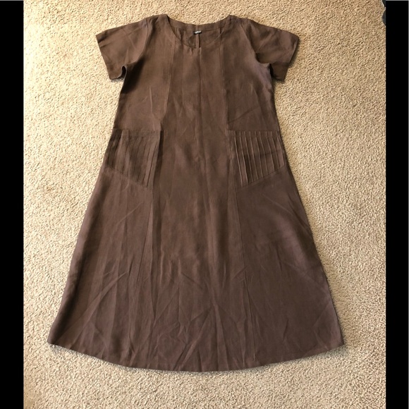 Amélline Linen Blend Chic Long Dress Size L Casual Offially Workwear Pockets - Picture 1 of 12